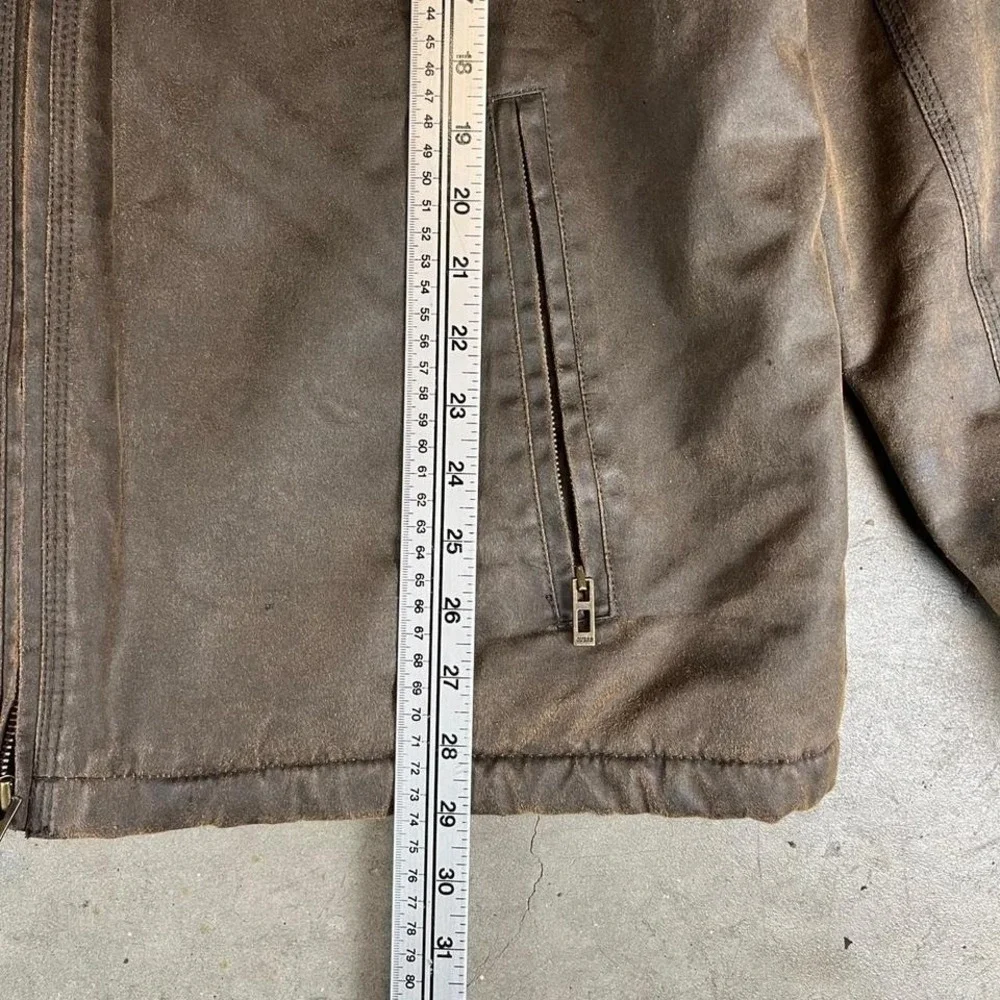 Guess Mens Faux Leather Sherpa Lined Bomber Jacket Brown XL‎ Moto Racing Stripe